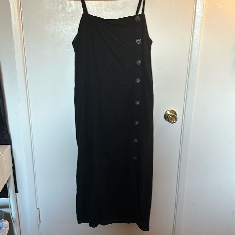 Black linen midi dress
